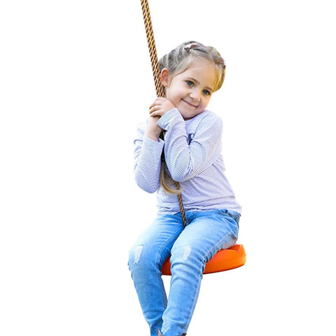 Daisy Disc Tree Swing With Rope Seat For Backyard Play Blue Monkey Swing Style 11 Inch Disc 6.5 Foot Rope Keeps It Safe And Fun For Lil Adventurers Indoors Or Outdoors with child playing