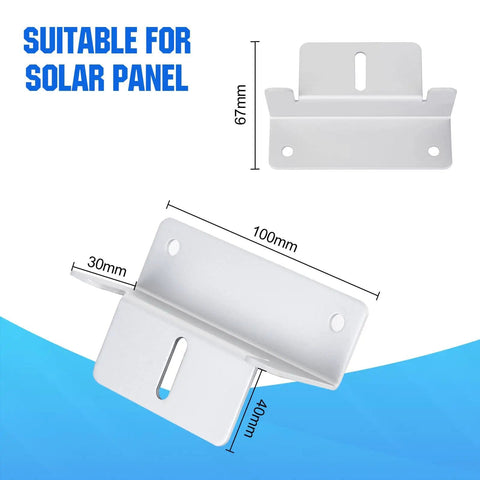 16 Piece Z Brackets Set Solar Panel Mounting Aluminum Corrosion Resistant For RV Trailer Boat Yacht Wall Or Off Grid Roof Mounts Easy Install Includes Four Sets Of Four Units showing dimensions 67mm x 100mm.