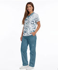 Women's Gray Blue Veterinary Scrub Set With Animal Print For Nurses, Dental Hygienists, Vet Techs, And Groomers, full view
