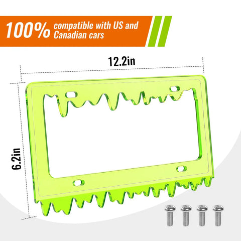 Glow In The Dark Dope Fluorescent Green Acrylic License Plate Frame With Screws Fits Standard 6x12 Inch Car Plates
