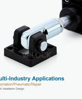 Two Piece Clevis Connector For Air Cylinder I Shape, Female Thread M10x1.25, Bore 25/32 Inch, Overall Length 2.05 Inches, Built Tough Alloy Joint, Heavy Duty Air Cylinder Fittings, Corrosion Resistant And Easy Fit mounted on air cylinder