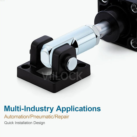 Two Piece Clevis Connector For Air Cylinder I Shape, Female Thread M10x1.25, Bore 25/32 Inch, Overall Length 2.05 Inches, Built Tough Alloy Joint, Heavy Duty Air Cylinder Fittings, Corrosion Resistant And Easy Fit mounted on air cylinder
