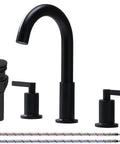 Widespread Three Hole Brushed Gold Bathroom Faucet With Two Handles Modern Brass Vanity Sink Faucet Includes Supply Hoses and Pop Up Drain Stopper