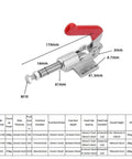 Push Pull Toggle Clamp For Welding And Woodworking Jigs And Fixtures Quick Pull Latch Stroke Clamp Durable Hand Tool For Pocket Hole Jigs DIY Projects And Fabrications Built For Reliable Effortless Clamping shown with dimensions and specifications chart
