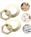 Closeup of Clock Movement Nut Set With Washers 14 Pcs Replacement Parts Kit showing gold nuts and washers for DIY clock repair.
