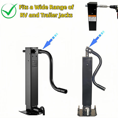 Trailer Jack Drill Adapter For 1 Inch Drive Shaft, Stainless Steel Heavy Duty Power Tool for Electric Drill, shown with RV jacks