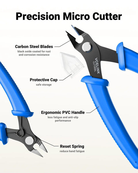 Spring Loaded Tiny Wire Cutter Flush Cutters For Electronics, Jewelry Making, Model Craft And 3D Printing, Five Inch Pro Grade Diagonal Pliers