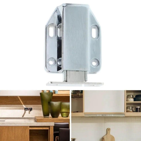 Ultra Smooth Push To Open Cabinet Door Catch Lock Spring Loaded Zinc Alloy Hardware Fits Kitchen Cupboard Drawer Latch Silver detail image.