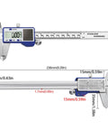 Steel Solar Digital Calipers 150mm Ranges high accuracy measurement tool with LCD display and stainless steel construction.
