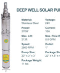 Submersible Deep Well Solar Water Pump 24V 370W Stainless Steel details with specifications and product image