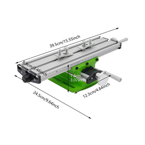 Versatile Mini Metal Lathe Cross Slide Table With Vise Fixture For Precision Milling Drilling And Turning Projects dimensions and design.