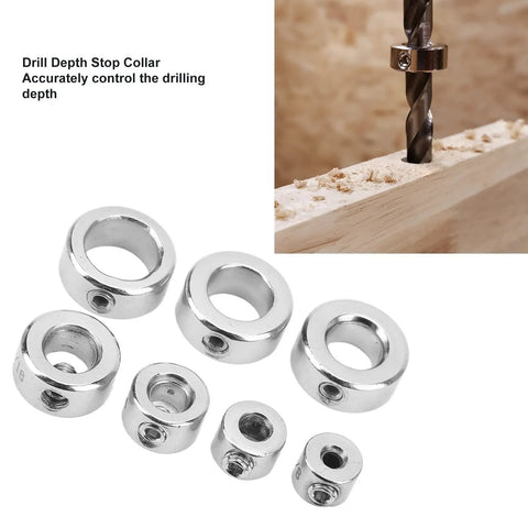 Depth Stop Collar Drill Bit Kit 7 Piece Set 1/8in 3/16in 1/4in 5/16in 3/8in 7/16in 1/2in With Hex Wrench and high carbon steel rings