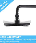 Brass Shower Head Swivel Ball Joint Connector Adapter Adjustable High Flow Shower Arm Attachment Heavy-Duty Pro Grade Brass Body Leak Free 7.8 GPM At 60 PSI Easy Install black shower head with adjustable swivel ball joint on shower arm