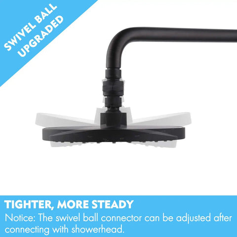 Brass Shower Head Swivel Ball Joint Connector Adapter Adjustable High Flow Shower Arm Attachment Heavy-Duty Pro Grade Brass Body Leak Free 7.8 GPM At 60 PSI Easy Install black shower head with adjustable swivel ball joint on shower arm