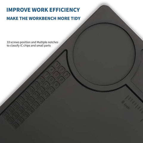 Black Silicone Soldering Mat For Electronic Repairs, Heat Resistant And Flexible Work Surface, corner view showing details