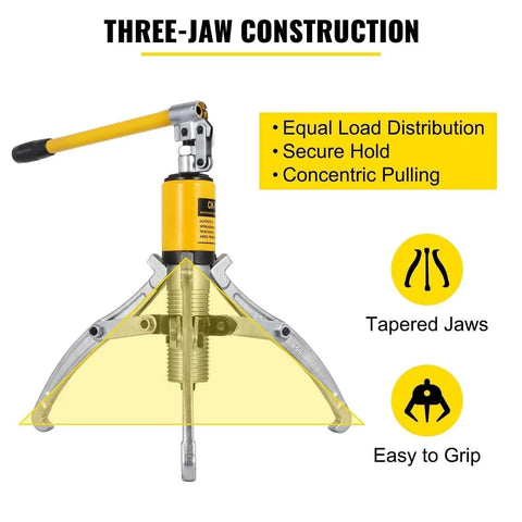 Gutsy Hydraulic Gear Puller With Adjustable Three Jaw Wheel Bearing Extractor And Hub Removal Tool showing three-jaw construction design.