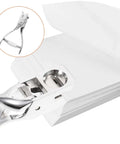 Manual Single Hole Paper Puncher for Office and School, 8 Sheet Capacity, silver handheld tool punching through white paper stack