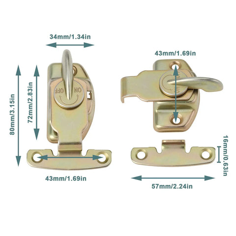 Built Tight Six Piece Table Leaf Lock Kit Featuring Serious Buckle Hardware For Cabinet Doors Drawers 80 By 57 Mm close-up of steel latch with measurements.