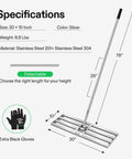 30 Inch Lawn Leveling Rake With 7 Foot Adjustable Handle Heavy Duty Stainless Steel Rustproof Yard Rake specifications