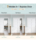 Sliding Closet Door 48x80 Inches, Five Panel Bypass Barn Doors With Concealed Hardware Track Kit Included, White Finish