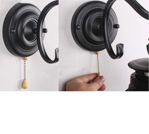 Pull Chain Lantern Wall Sconce With Metal Frame And Transparent Glass Shade, Old School Rustic Vibe, wall mount demonstration