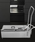 Heavy Duty Commercial Fryer Oil Filter Rig, 55L Mobile Kitchen Grease Recycling Unit positioned beside an oven.