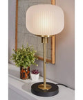 Hazel Table Lamp In Antique Brass With Frosted Ribbed Glass Shade 22 Inch Tall 60W Pull Chain Lighting For Living Room Or Bedroom Mid Century Modern Vibe