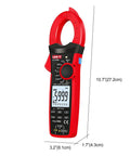 Digital Clamp Meter UT208B Inrush Current Mode True RMS 1000A AC DC with display showing 5999, dimensions labeled, red design.