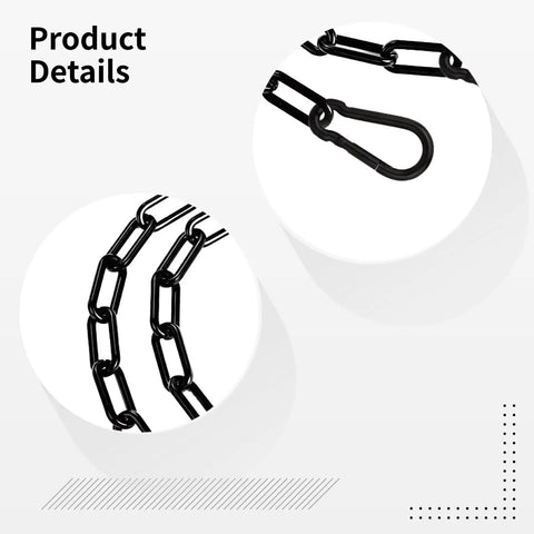 Close-up view of Two Pack 39 Inch Stainless Steel Yoga Hammock Chains, with black 3 mm links and 5 by 2.5 cm hooks.