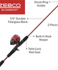 Slingshot Spincast Reel And Fishing Rod Combo With 5 Foot 6 Inch Two Piece Fiberglass Rod Size 30 Reel Right Hand Retrieve