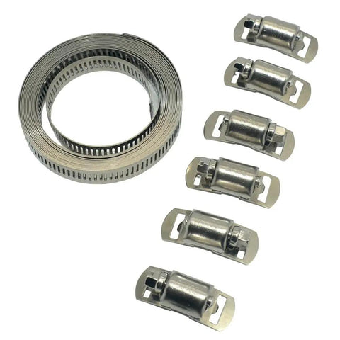 2-Piece 10ft 304 Stainless Steel Worm Gear Hose Clamps Plus 6 Fasteners For Your Garage DIY Projects Cutting Custom Lengths No Rust And Heavy Duty Straps To Fix Pipes Like A Boss. Coiled 10ft stainless steel hose clamp roll with 6 fasteners