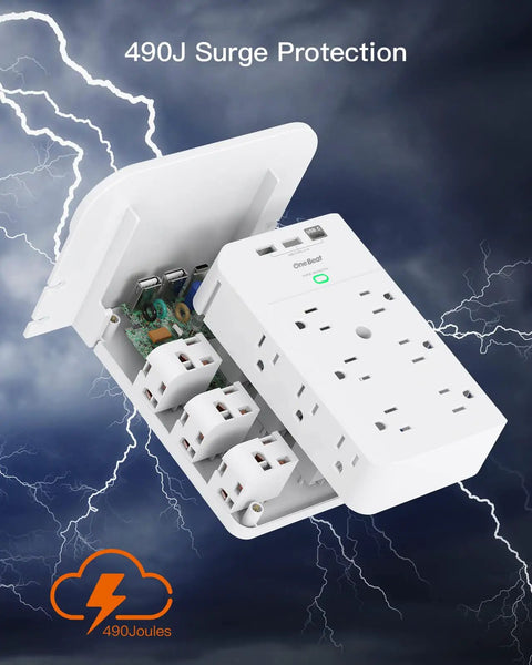 All In One 12 Outlet Wall Extender With Shelf And Surge Protector 12 AC Outlets And 3 USB Ports Includes 1 USB C Space