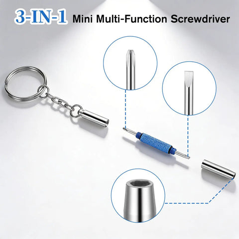 Handy 3-In-1 Eyeglass Repair Kit With Keychain Screwdrivers Stainless Steel Precision Mini Tools diagram and components