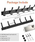 Two Pack Wall Mounted Coat Rack And Set Of Built Tough Heavy Duty Hooks For Entryway Black Space Aluminum Hanger Rack Hat Key Holder Purse Rack Towel Rail Anti Scratch Easy Install Holds Up To 11 Lbs Per Hook 44 Lbs Total, includes screws and anchors