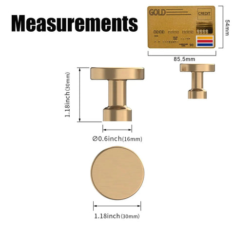 Measurements for 10 Pack Champagne Bronze Kitchen Cabinet Knobs And Pulls Single Hole Round Gold Drawer Knobs For Bathroom Cabinets Easy Install Hardware Set Durable Metal Finish Model K0012