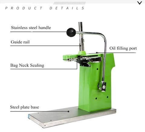Smooth Operator Manual Bag Clipper Sealer Stapler With Two Thousand U Shaped Staples For Retail Store Bins And Grocery Sacks Bags It Tight And Cuts Messy Ends showing stainless steel handle and guide rail.