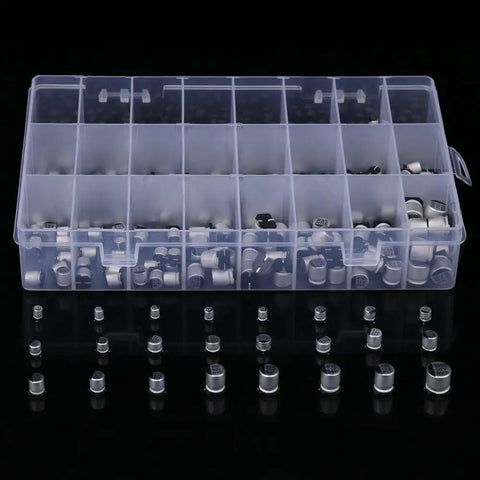400 Pcs Electrolytic Capacitors Assortment Kit With 24 Values And 24 Types SMD Bypass Low Frequency Aluminum Caps Includes Storage Box