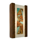 Upgrade Your Space With This Dope Handmade Ceramic Abstract Wall Sconce Highlighting A Rich Butternut And Multi Turquoise Glass Shade For Brilliant Modern Lighting Solutions. Wall-mounted ceramic lamp with turquoise and orange pattern.