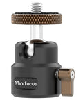 Ultra Compact Metal Ball Head With One Quarter Inch Thread, 360 Degree Swivel And 125 Degree Tilt, Beefy Heavy Duty Tripod Mount For DSLR, Mirrorless, Camcorder, Action Cam, LED Light And Light Stand, Max Load 11 Lb close-up of metal ball head with 1/4in thread