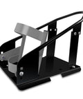Front view of Beefy Heavy Duty Steel Motorcycle Wheel Chock With 1800 Lbs Capacity Front Wheel Stand featuring 3 adjustable height holes.