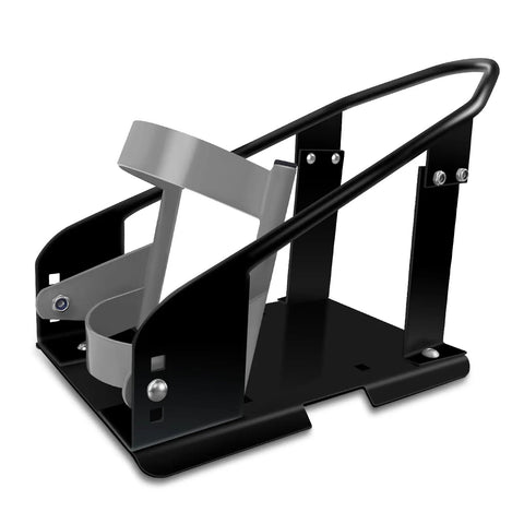 Front view of Beefy Heavy Duty Steel Motorcycle Wheel Chock With 1800 Lbs Capacity Front Wheel Stand featuring 3 adjustable height holes.