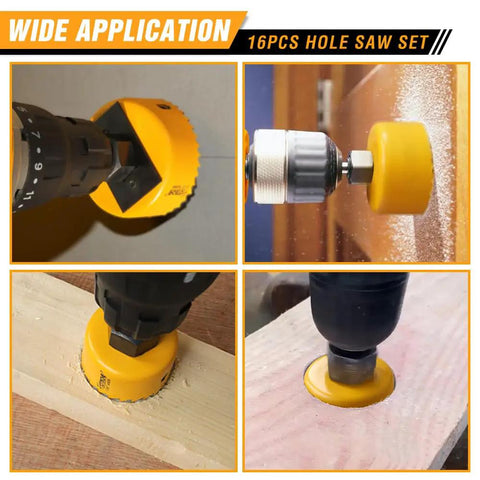 Ultimate Complete Hole Saw Kit With 12 Heavy Duty Hole Saws used on wood and metal for DIY projects