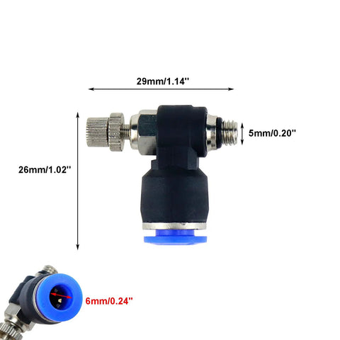 Compact Quick Connect Air Hose Fittings Set 5 Pack 6mm Tube To M5 Male Thread Push In Connectors with size details shown