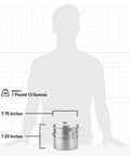Pot 4000 Stainless Steel Camping Pot with size and weight dimensions indicated, featuring foldable handles for outdoor cooking.