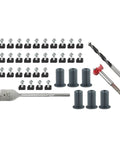 Hosrivae Ultimate Starlink Cable Routing Kit With Six Thick Silicone Grommets, Nifty Drill Bits, And Thirty Secure Wall Clamps For A Super Neat Home Or RV Setup That Looks Awesome. Kit parts laid out, silicone grommets, clamps, drill bits
