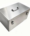 Heavy Duty Stainless Steel Rolling Toolkit With Removable Tray For Home Garage Auto Shop Gear And Power Tools Built Hella Tough And Slick Portable Storage Cabinet, top view with handle.