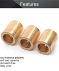 Three brass bushings showcasing features of the Stainless Steel Base Bushings Set 3mm To 12mm Inner Diameter Bearing Sleeves.