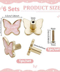 Six Pack Pink Butterfly Drawer Knobs Set dimensions and components displayed with detailed measurements.