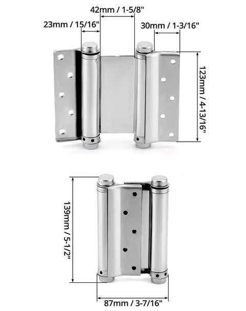 Built Tough Heavy Duty Cafe Saloon Door Swing Hinges 5 Inch Stainless Steel Self Closing Double Action 4 Pack With Pins And Screws Fits 1.57 To 1.77 Inch Thick Doors