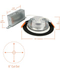 Six Inch Canless LED Recessed Ceiling Light Featuring Sleek Baffle Trim And Five Color Options detail showing dimensions and cutout size.